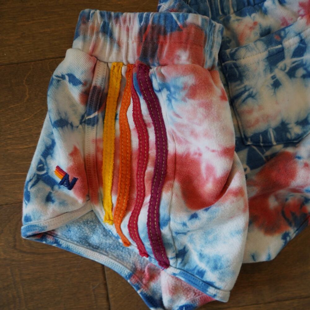 Aviator Nation Tie Dye Rainbow Stripe Shorts Red White Blue women's XS - Picture 3 of 7